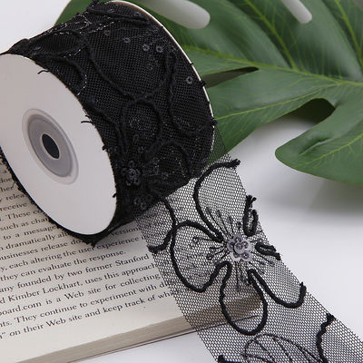 50mm Glinster Polyester Mesh Ribbon met Flower Jacquard Ribbon