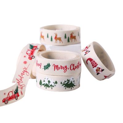 16mm*100y Gelukkig Kerstfeest Gedrukt Katoen Ribbon Op maat gemaakt Katoen Ribbon