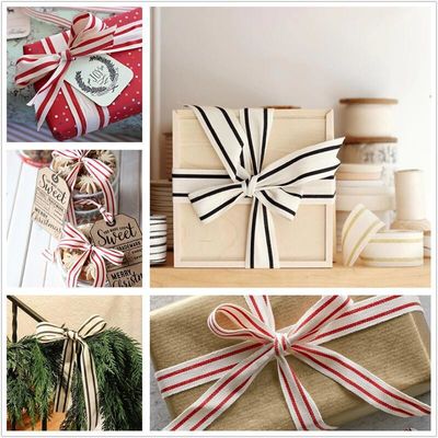 10mm-38mm*10y Zwart en Rood gestreept katoen lint voor cadeauverpakkingen en kleding accessoires