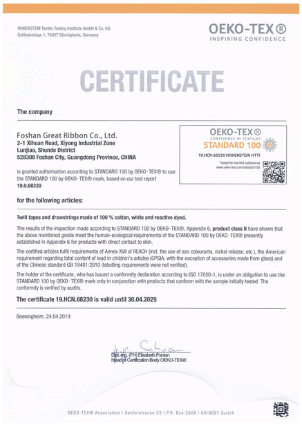 China Foshan Great Ribbon Co., Ltd. certificaten